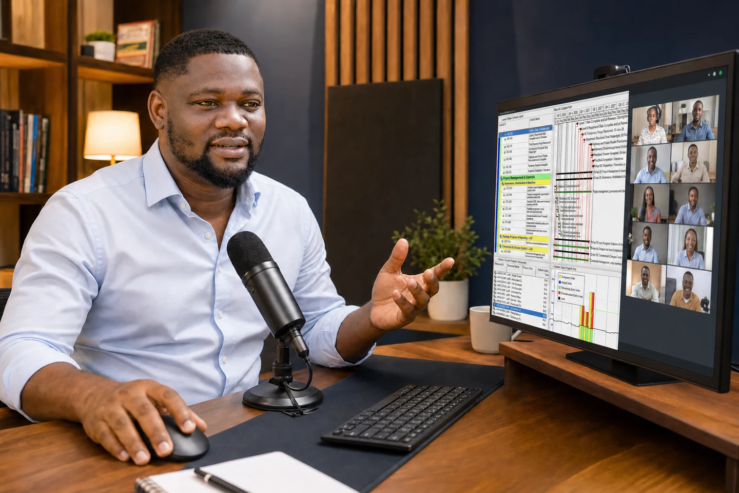 Dr Francis Osadare sharing a Primavera P6 schedule during a live Zoom workshop