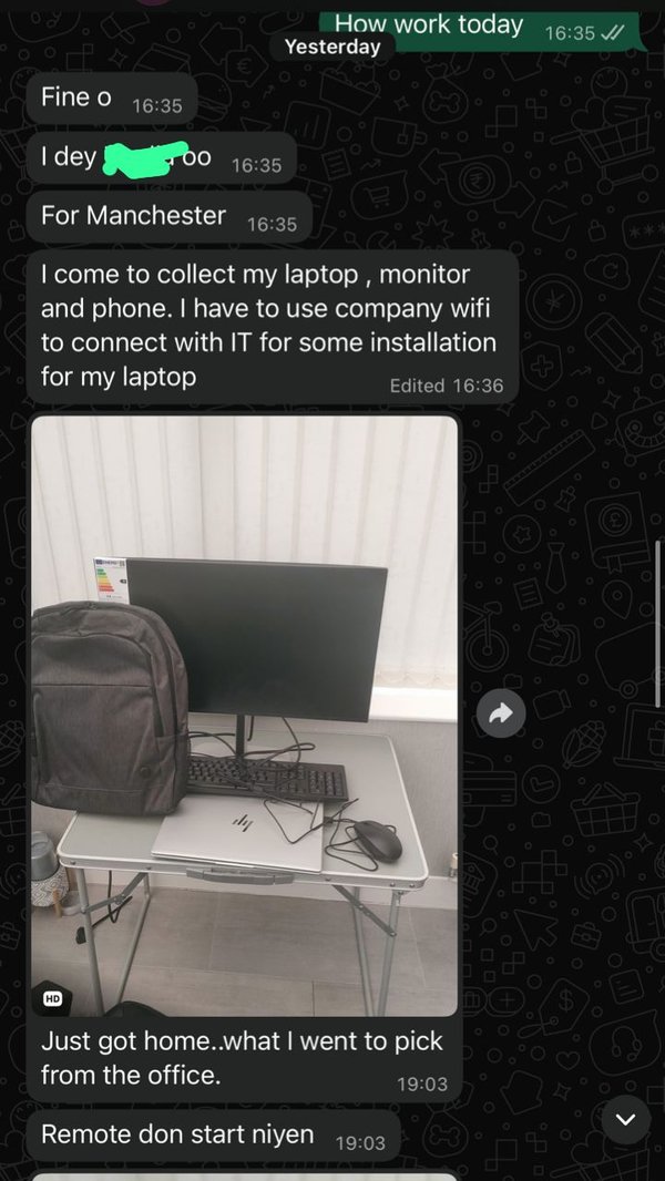 Student picks up company laptop, monitor and phone in Manchester for new role